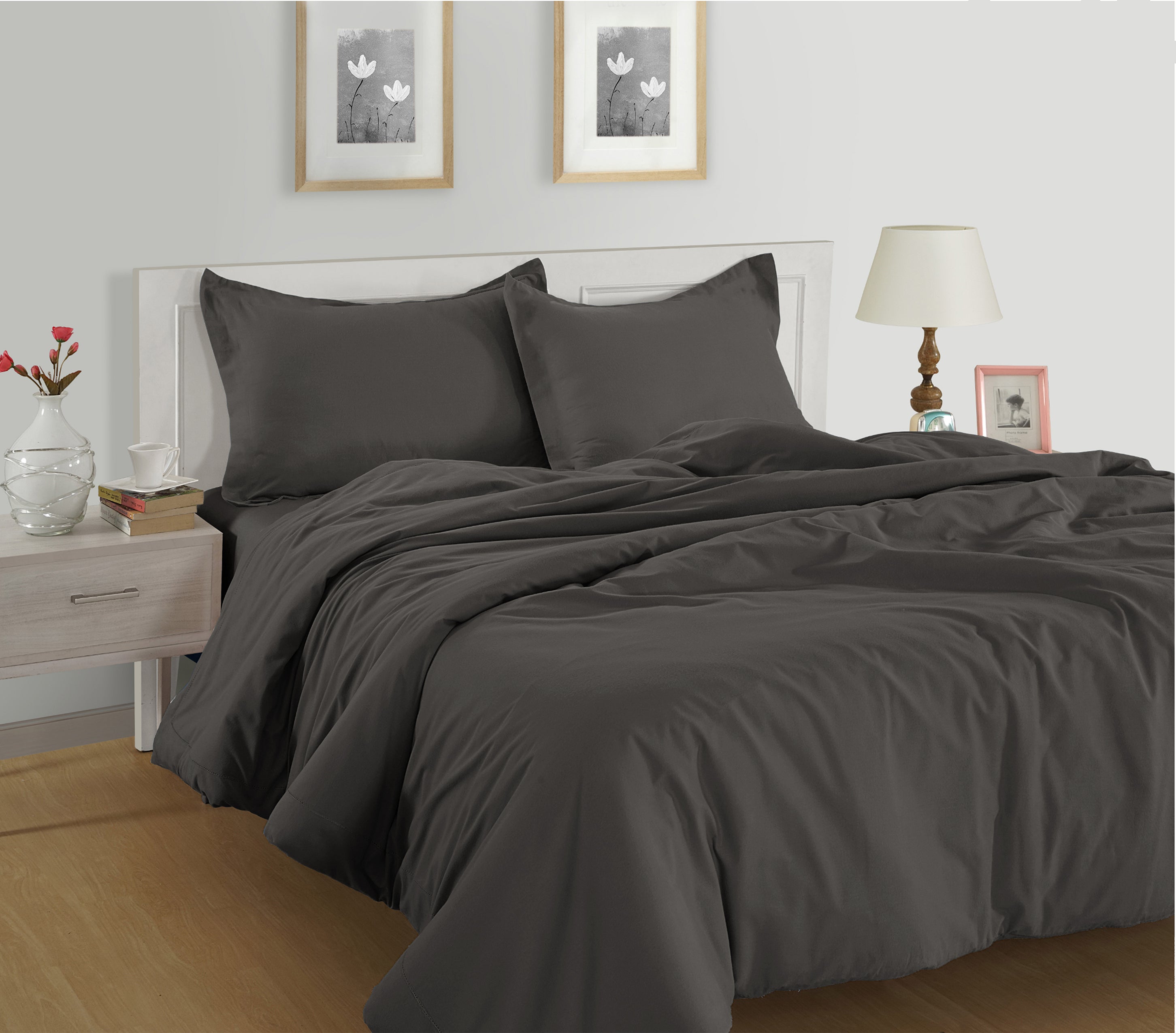 100% Organic Washed Cotton Quilt Cover Set - Charcoal
